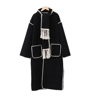 Modni vuneni topli dugi kaputi s vezom za žene sa šalom Jesenski kaputi s džepovima Ženska elegantna ženska gornja odjeća u stilu Lady Chic