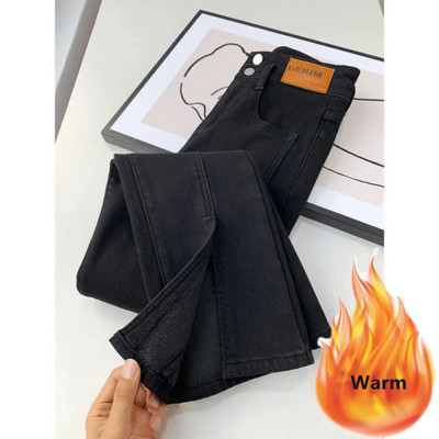 Moodsad talvesoojad teksad naiste kõrge vöökohaga pluss sametpunased püksid, paksud pehmed Vaqueros Korea disainiga kitsad teksapüksid