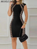 Sexy Sheath naiste minikleit 2023 suvine O-kaelusega varrukateta puusapakett Naiste lühikesed kleidid paneelidega kontori Daami Bodycon-mantel