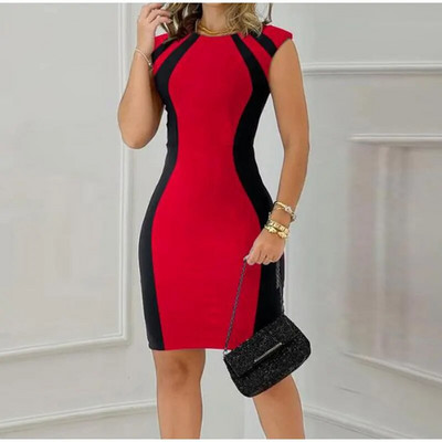 Sexy Sheath naiste minikleit 2023 suvine O-kaelusega varrukateta puusapakett Naiste lühikesed kleidid paneelidega kontori Daami Bodycon-mantel