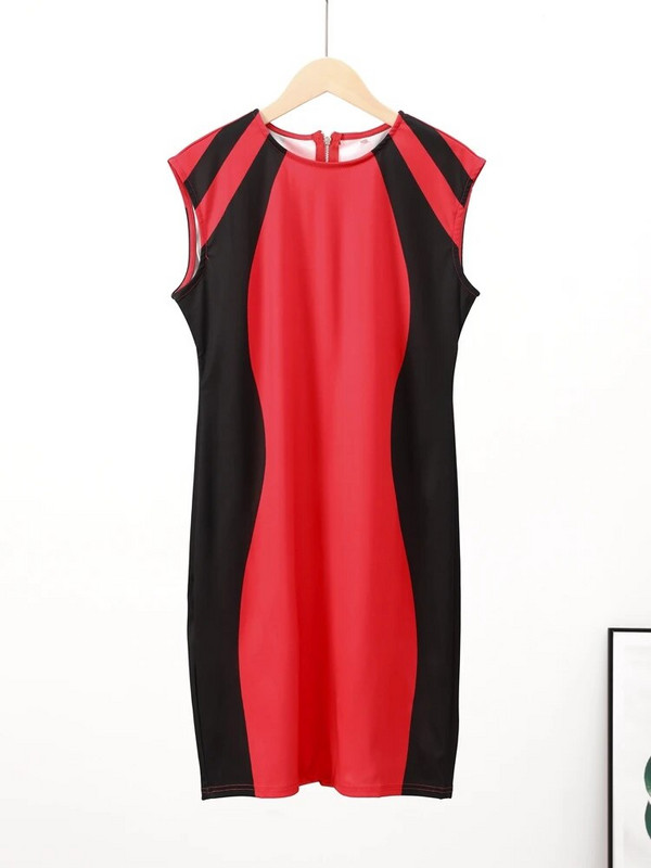 Sexy Sheath naiste minikleit 2023 suvine O-kaelusega varrukateta puusapakett Naiste lühikesed kleidid paneelidega kontori Daami Bodycon-mantel