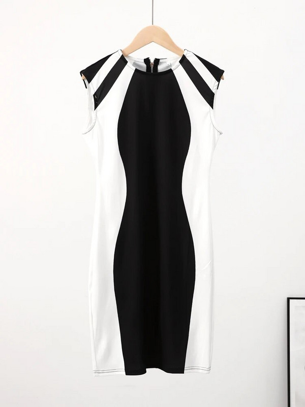 Sexy Sheath naiste minikleit 2023 suvine O-kaelusega varrukateta puusapakett Naiste lühikesed kleidid paneelidega kontori Daami Bodycon-mantel