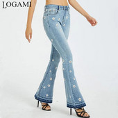 LOGAMI Lilletikandid Flare Denim Püksid Naiste Vintage Naiste Teksad Kevad sügisteksad