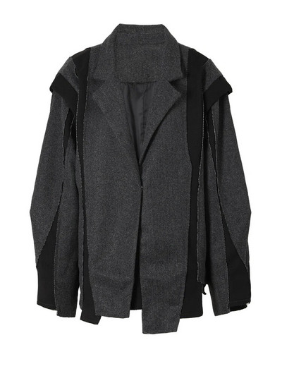 [EAM] Hall värv-plokk Burr Ebaregulaarne, suur villane mantel Parkid, uued pikkade varrukatega naiste mood Sügis-talv 2023 1DF039102