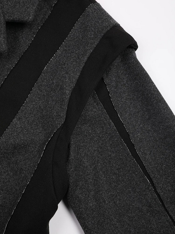 [EAM] Hall värv-plokk Burr Ebaregulaarne, suur villane mantel Parkid, uued pikkade varrukatega naiste mood Sügis-talv 2023 1DF039102