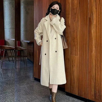 Yitimoky paks soe villane naiste mantel 2023, uus vintage kaherealised pikad jakid, vabaajaline lahtise kaelusega talvejope