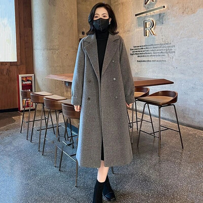 Yitimoky paks soe villane naiste mantel 2023, uus vintage kaherealised pikad jakid, vabaajaline lahtise kaelusega talvejope