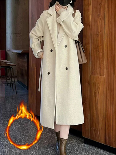 Yitimoky paks soe villane naiste mantel 2023, uus vintage kaherealised pikad jakid, vabaajaline lahtise kaelusega talvejope