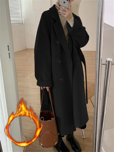 Yitimoky paks soe villane naiste mantel 2023, uus vintage kaherealised pikad jakid, vabaajaline lahtise kaelusega talvejope