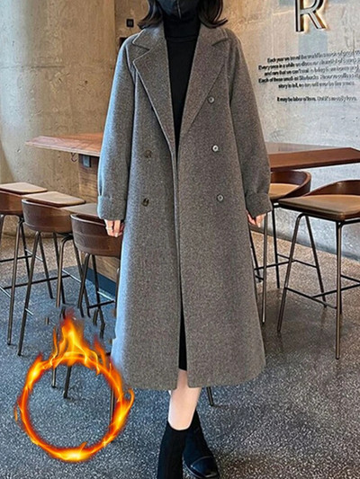 Yitimoky paks soe villane naiste mantel 2023, uus vintage kaherealised pikad jakid, vabaajaline lahtise kaelusega talvejope