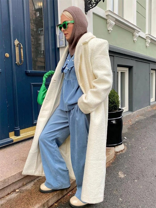 Moodne paksude segudega pikk mantel Naiste elegantsed pikkade varrukatega soojad mantlid naistele 2023. aasta sügistalvine üherealised lahtised naisrõivad