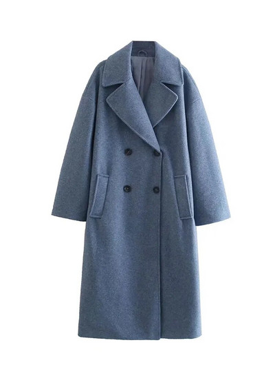 Nlzgmsj TRAF naiste 2023 talvehallid paksud villased mantlid nööbiga lahtiste pikkade varrukatega tasku naiste elegantne pealismantel 202310