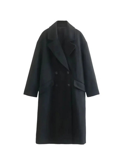 Nlzgmsj TRAF naiste 2023 talvehallid paksud villased mantlid nööbiga lahtiste pikkade varrukatega tasku naiste elegantne pealismantel 202310