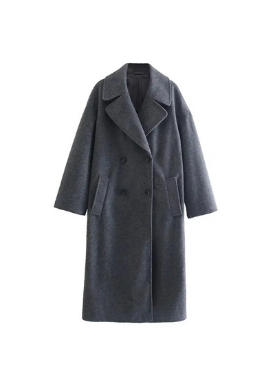 Nlzgmsj TRAF naiste 2023 talvehallid paksud villased mantlid nööbiga lahtiste pikkade varrukatega tasku naiste elegantne pealismantel 202310