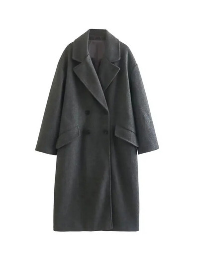 Nlzgmsj TRAF naiste 2023 talvehallid paksud villased mantlid nööbiga lahtiste pikkade varrukatega tasku naiste elegantne pealismantel 202310