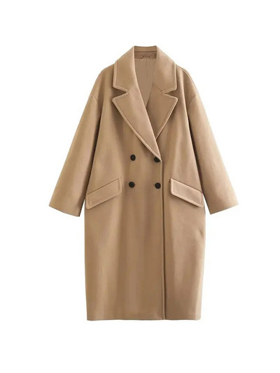 Nlzgmsj TRAF naiste 2023 talvehallid paksud villased mantlid nööbiga lahtiste pikkade varrukatega tasku naiste elegantne pealismantel 202310