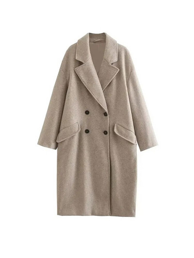 Nlzgmsj TRAF naiste 2023 talvehallid paksud villased mantlid nööbiga lahtiste pikkade varrukatega tasku naiste elegantne pealismantel 202310