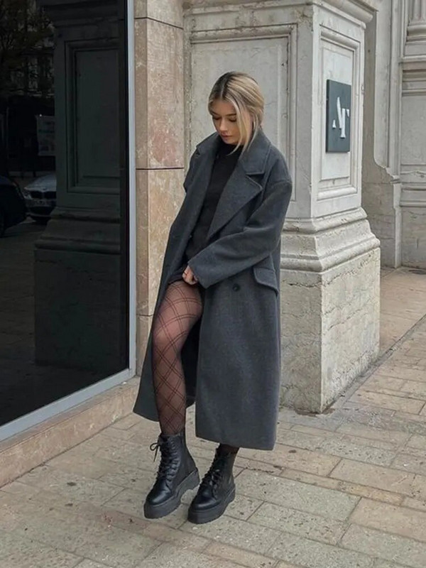 Nlzgmsj TRAF naiste 2023 talvehallid paksud villased mantlid nööbiga lahtiste pikkade varrukatega tasku naiste elegantne pealismantel 202310