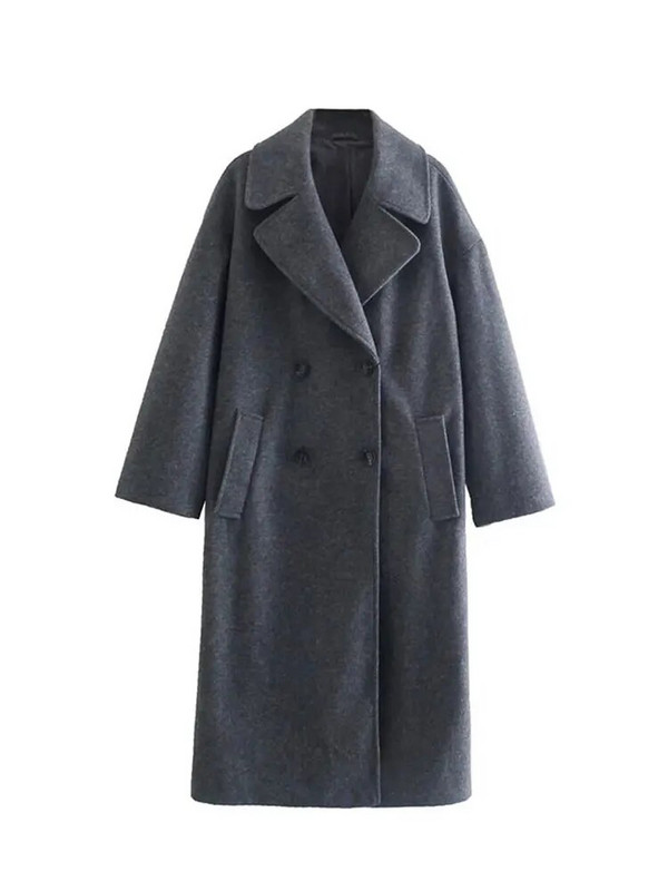 Nlzgmsj TRAF naiste 2023 talvehallid paksud villased mantlid nööbiga lahtiste pikkade varrukatega tasku naiste elegantne pealismantel 202310