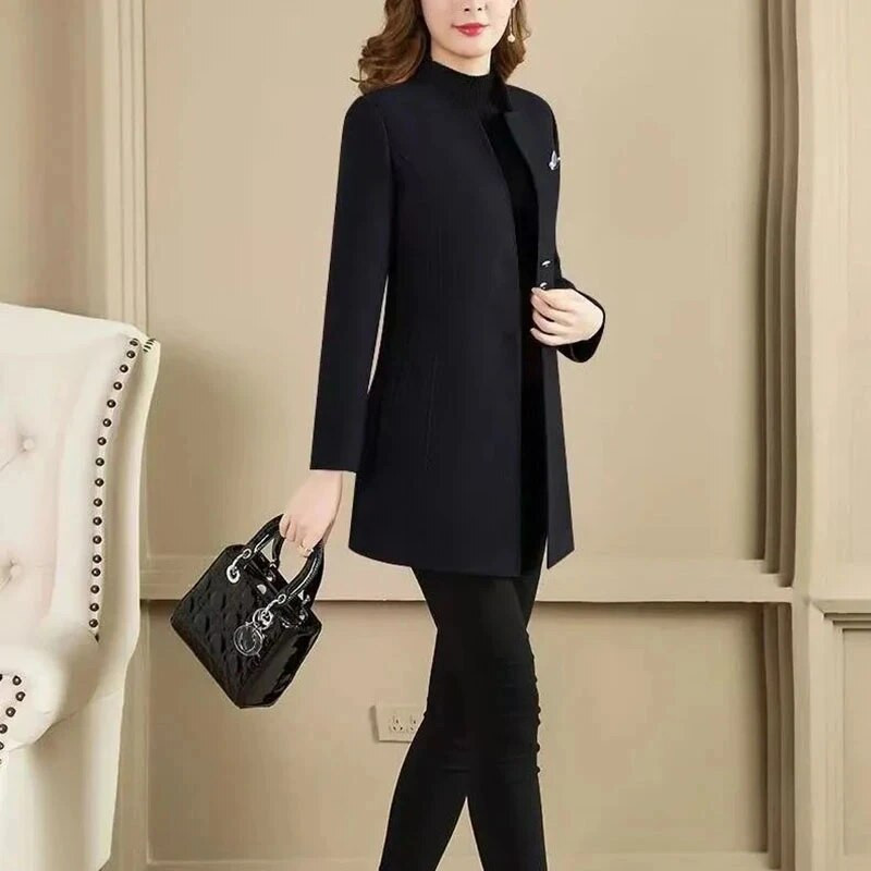 2023 m. Nauja rudens žiemos mada vilnonė striukė Moteriška laisva, vidutinio ilgio, vienaeiliai vilnoniai paltai Moteriški viršutiniai drabužiai Vėjo striukė