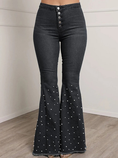 Nauji negabaritiniai tamprūs džinsai Laisvalaikio vintažinė gatvės apranga su karoliukais apačia džinsai moteriški džinsai aukštu liemeniu Moteriškos kelnės