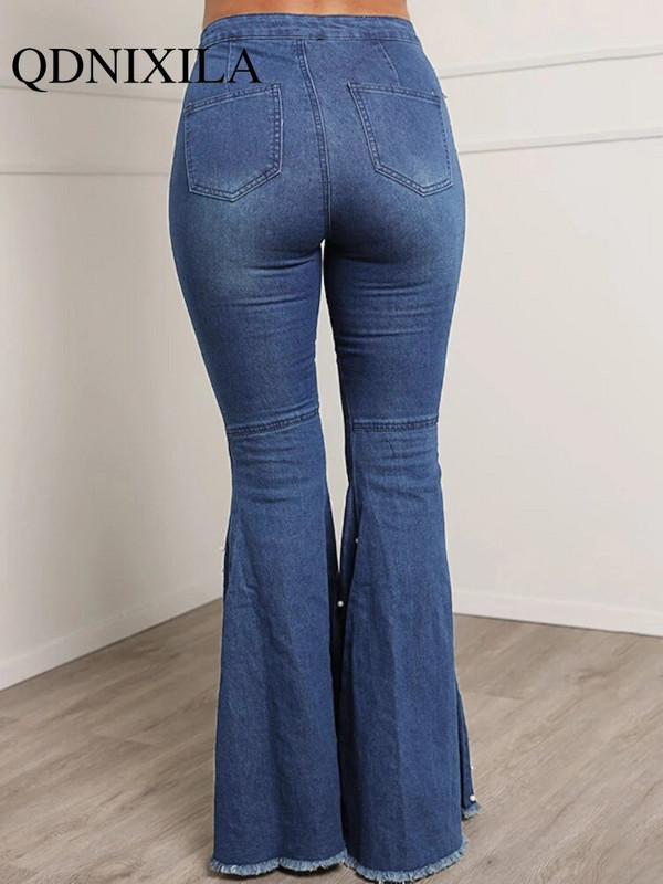 Nauji negabaritiniai tamprūs džinsai Laisvalaikio vintažinė gatvės apranga su karoliukais apačia džinsai moteriški džinsai aukštu liemeniu Moteriškos kelnės