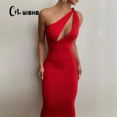 CNYISHE ühe õlaga Bodycon Sheath Midi peokleidid naistele Suvised varrukateta rõivad Seksikas õõnsas kleit Naiste Vestidos