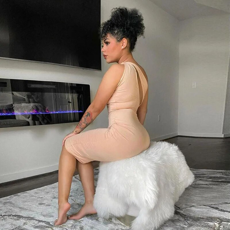 CNYISHE ühe õlaga Bodycon Sheath Midi peokleidid naistele Suvised varrukateta rõivad Seksikas õõnsas kleit Naiste Vestidos