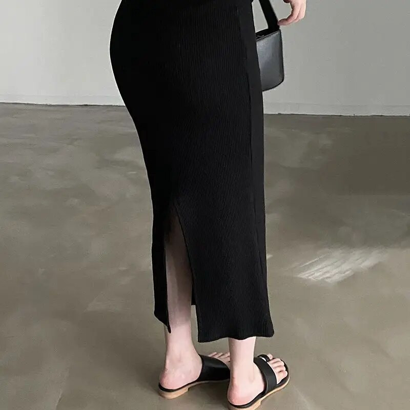 Temperamentne ruudu kaelusega pikk naiste kleit Seksikas soliidne kruvikeermega varrukateta lõhestatud kleidid õhukesed pulloverid kontorinaised Vestidos