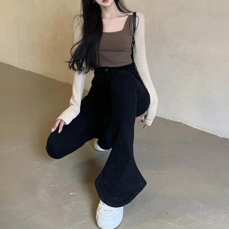 Püksid laienevad püksid naisele Seksikas kõhn Bell Bottom Slim Fit Naiste Teksad Grunge Y2k ZA Suvekontor Lai jalg 90ndad R Flare