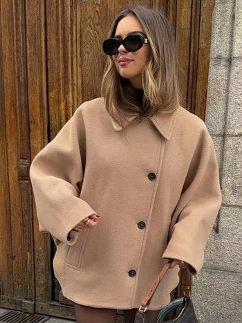 Μόδα υπερμεγέθη μπουφάν για γυναίκες Χειμερινό φθινόπωρο Κομψές τσέπες γιακά γιακά παλτό Γυναικείο χοντρό ζεστό πανωφόρι σε High Street
