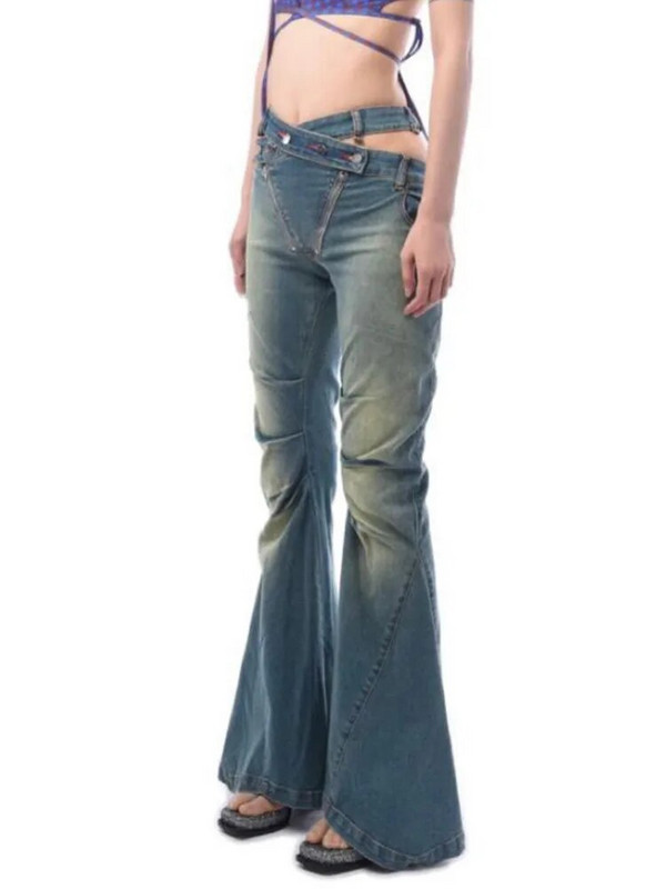 DEAT Fashion sieviešu džinsi ar augstu vidukli, dobi, dubultā rāvējslēdzēja krokām, savienotas džinsa bikses, vasaras 2023 jauns 17A8728