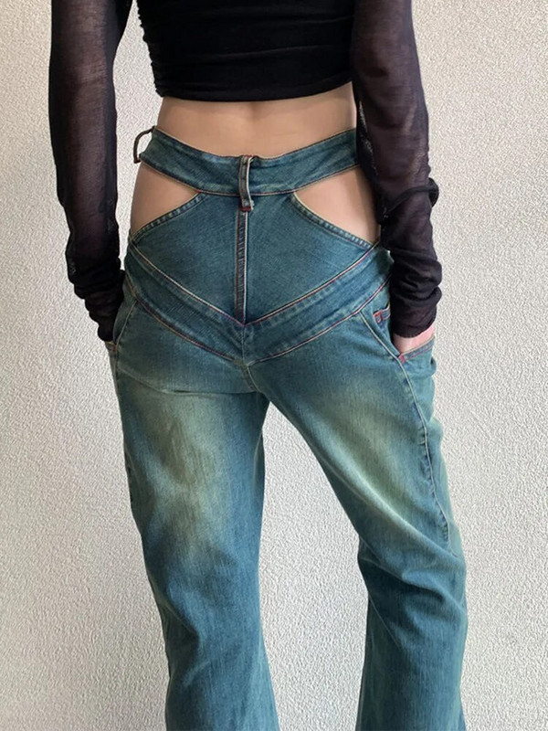 DEAT Fashion sieviešu džinsi ar augstu vidukli, dobi, dubultā rāvējslēdzēja krokām, savienotas džinsa bikses, vasaras 2023 jauns 17A8728