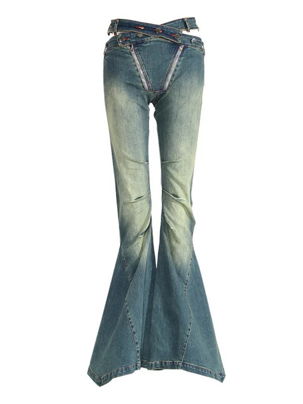 DEAT Fashion sieviešu džinsi ar augstu vidukli, dobi, dubultā rāvējslēdzēja krokām, savienotas džinsa bikses, vasaras 2023 jauns 17A8728