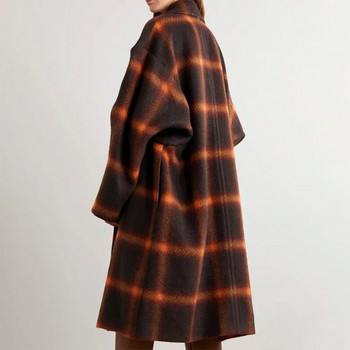 Γυναικεία Φθινοπωρινή Χειμερινή Κλασική Μονόστηθος Καρό Μακρύ Παλτό Γυναικείο Casual Loose Παλτό Vintage Γυναικείο παλτό με πέτο Streetwear