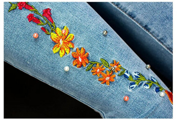 LOGAMI Embroidery Flare Jeans Women Elasticity Released Hem Jeans Stretching Women Jeans Large Size