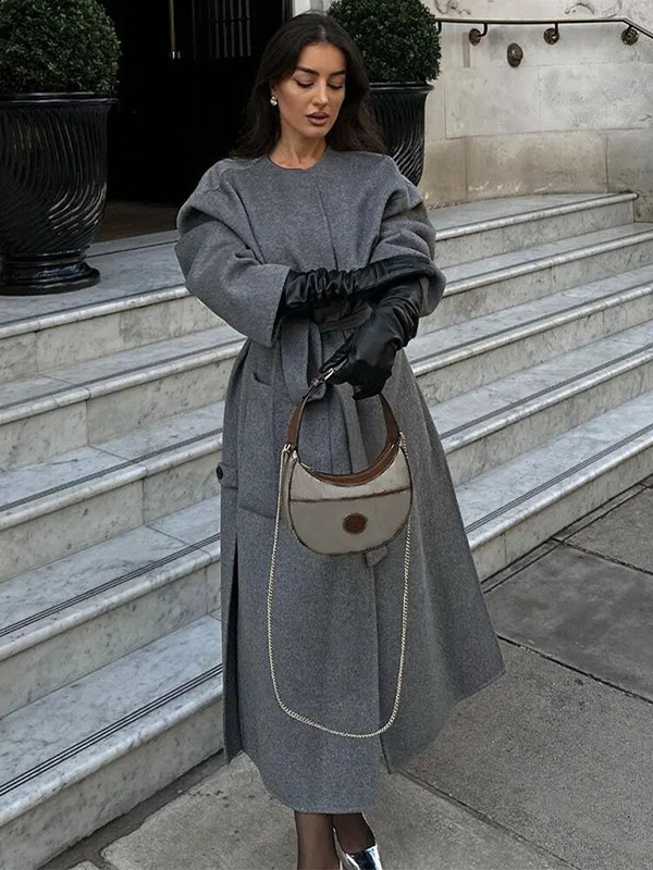 Elegantne pitsvillasegud, pikad mantlid, pikkade varrukatega, kaelaga, naiste mantel 2023. aasta sügistalvine ülerõivad, uus mood