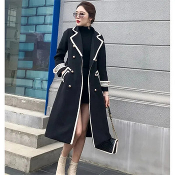 Λευκό μάλλινο παλτό πάνω από το γόνατο Γυναικείο παλτό μεσαίου μήκους 2023 Φθινόπωρο/Χειμώνας σε στυλ Hepburn Παχύ λεπτό μαύρο παλτό με διπλό στήθος Z555