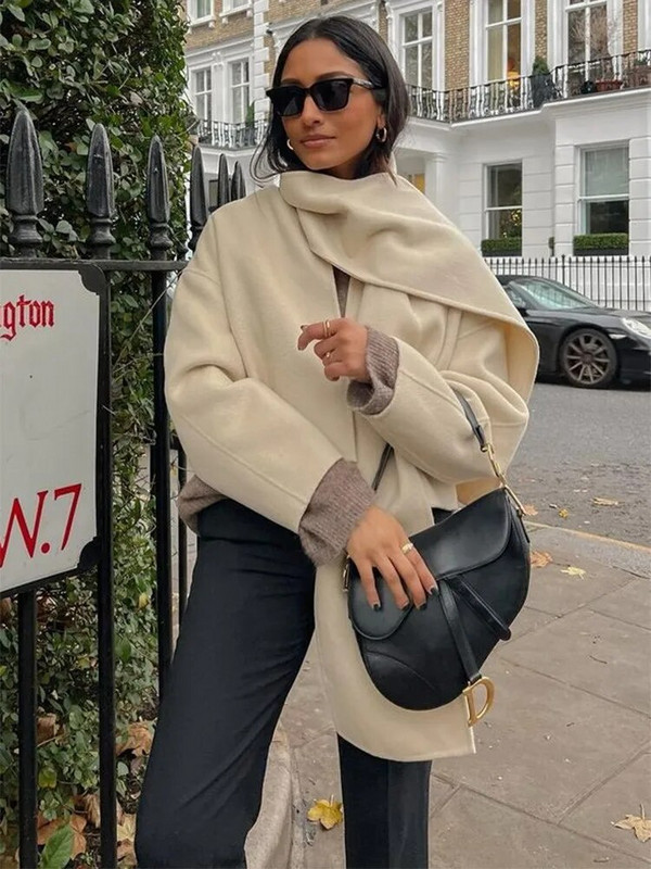 Jesen Zima Ženski topli debeli kaput sa šalom Ženski elegantni kaputi dugih rukava Ženski vintage ležerni ulični kaput 2023.