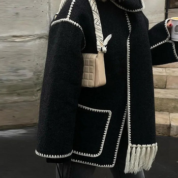 Зимно дамско палто с шал Раирано елегантно едноредно палто с дълъг ръкав Дамско есенно модно топло дамско яке Свободно