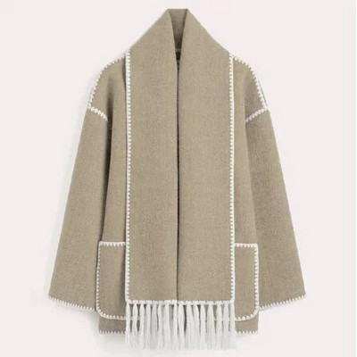 Talvine naiste mantel salliga Triibuline Elegantne üherealine pikkade varrukatega mantel Naiste sügismood Soe daamijoped lahtised