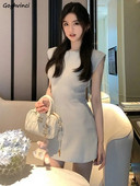 Minikleidid naistele kudumine soliidne vabaaja õrn korea stiil varrukateta esteetiline mood Tavaline tänavariietus O-kaelusega suvine pehme