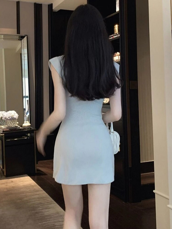 Minikleidid naistele kudumine soliidne vabaaja õrn korea stiil varrukateta esteetiline mood Tavaline tänavariietus O-kaelusega suvine pehme