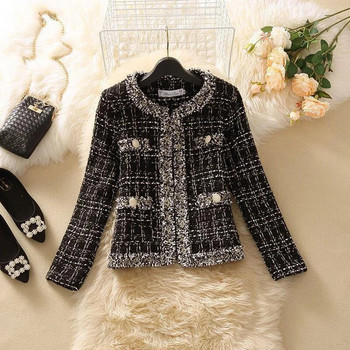 2022 Νέο Φθινοπωρινό γυναικείο μπουφάν Tweed Υψηλής ποιότητας Μακρυμάνικο Μικρό, Κομψό Ζακέτα Γυναικείο Κορεάτικο Κοντό Κομψό Γυναικείο μάλλινο παλτό