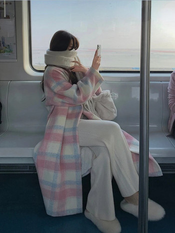 2022 Winter Rainbow μάλλινο παλτό Γυναικεία casual καρό μακριά παλτό Office Lady Y2k Ένδυση Κορεάτικη μόδα παλτό καμπαρντίνα