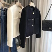 Nový jesenný dámsky vlnený kabát 2023, vysoko kvalitný dlhý rukáv, ležérny dámsky kabát, kórejský krátky elegantný dámsky kabát