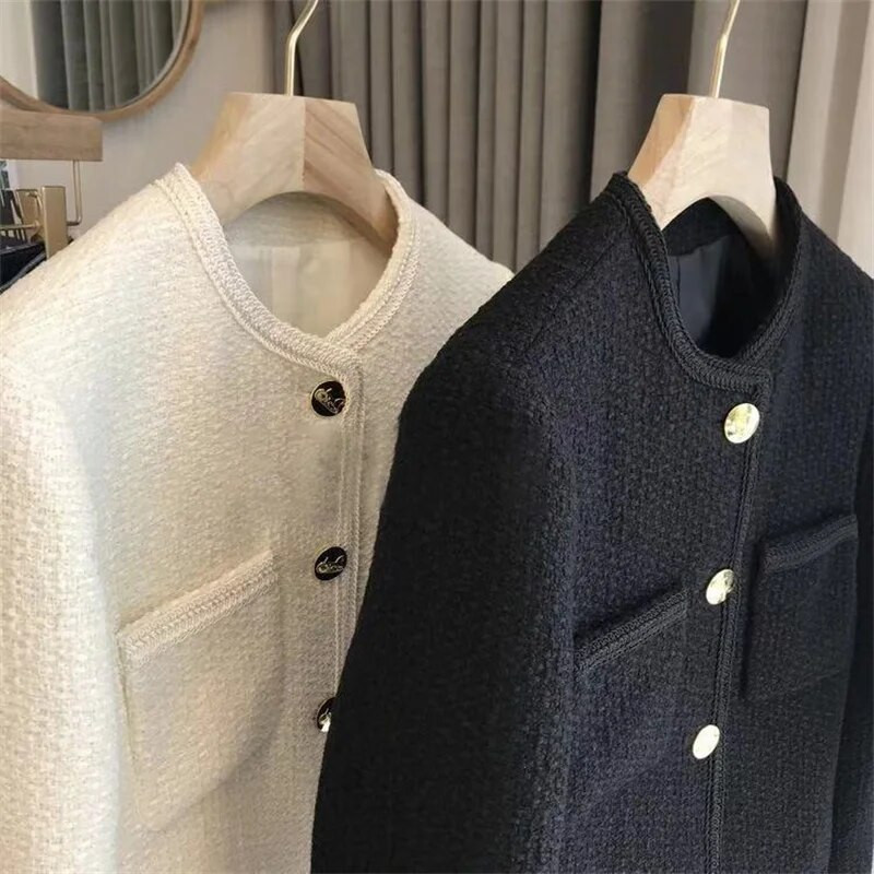 Nový jesenný dámsky vlnený kabát 2023, vysoko kvalitný dlhý rukáv, ležérny dámsky kabát, kórejský krátky elegantný dámsky kabát