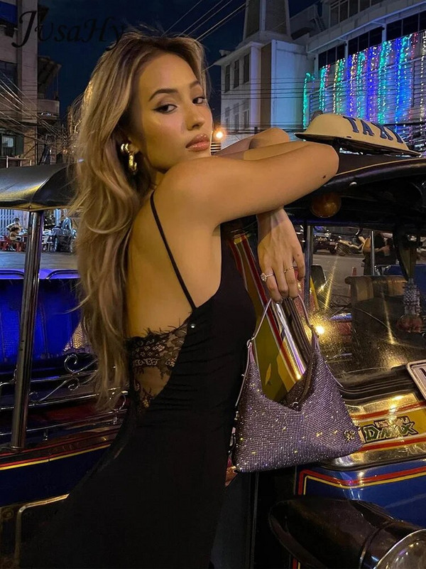 JusaHy Elegant Vestidos Outfits Naiste Spagetid Rihm Seksikas lõhestatud Solid Slim Lady Pahkluu Mood Klassikaline pikkus Maxi kleidid Uus