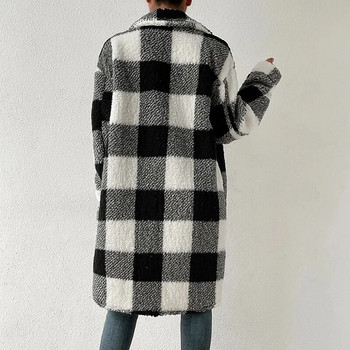 2023 Φθινόπωρο Χειμώνας Γυναικεία Μάλλινα Μείγματα Splice Καρό Παλτό Κομψό βελούδινο πολυεστερικό πέτο Μακρύ μπουφάν Γυναικείο παλτό με κουμπιά πέτο