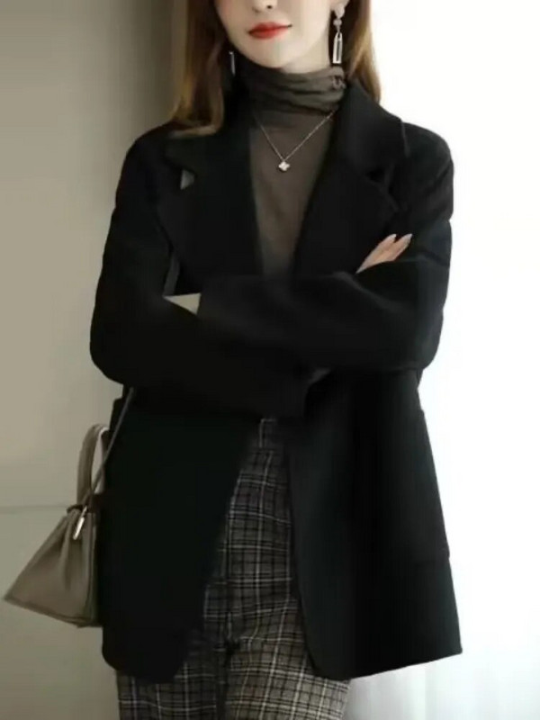 Naiste villasegu mantel, lahtikäiv krae Korea moodne temperament naisterõivad, sügis, uued 2023. aasta jakid naistele